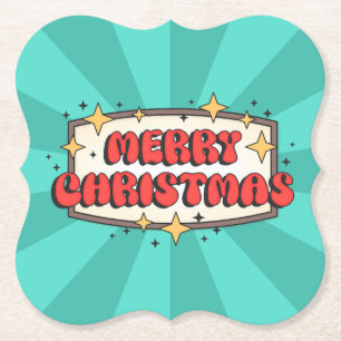 Retro Groovy fröhlicher Weihnachtstext Untersetzer