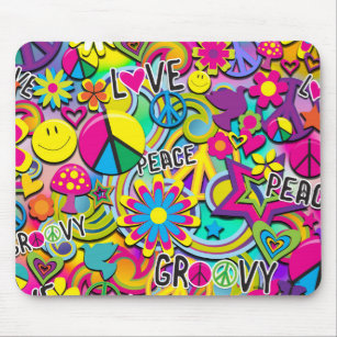 Retro Groovy FUN 60er Jahre Liebe Colorful Funky Mousepad