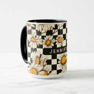 Retro Groovy Gänseblümchen Karo Namensgeschenk Tasse