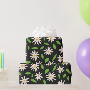 Retro Groovy Gänseblümchen-Muster auf schwarzem Ge Geschenkpapier