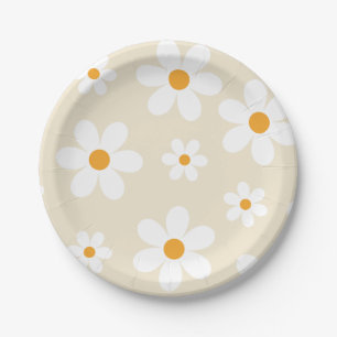 Retro Groovy Gänseblümchen-Tan-Birthday-Papiertell Pappteller