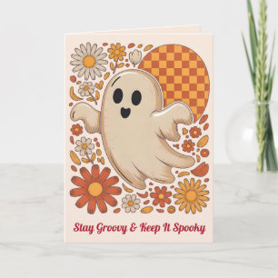 Retro Groovy Geist Süße Florale Halloween-Blumen Karte