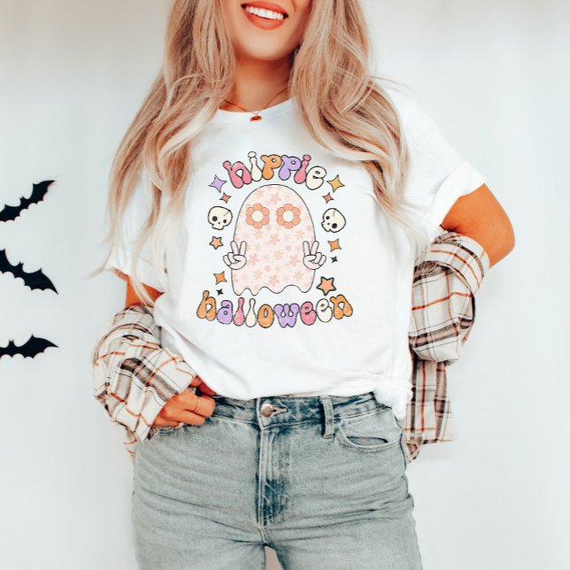 Retro Groovy Ghost Hippie Halloween T - Shirt (Von Creator hochgeladen)