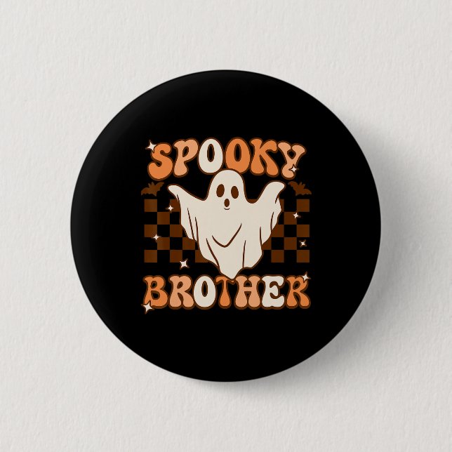 Retro Groovy Ghost Spooky Brother Costume Matching Button (Vorderseite)