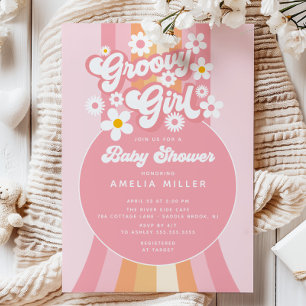 Retro Groovy Girl Babydusche Einladung