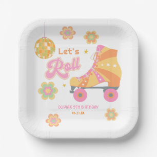 Retro Groovy Girl Roller Skaten Birthday Party Pappteller