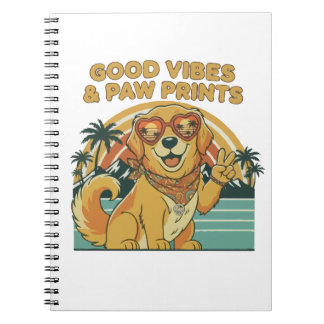 Retro Groovy Golden Retriever Hund Frieden & Liebe Notizblock
