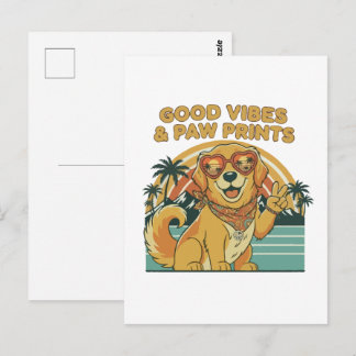 Retro Groovy Golden Retriever Hund Frieden & Liebe Postkarte
