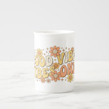 Retro Groovy Gute Vibes Only Wellige Typografie Ku
