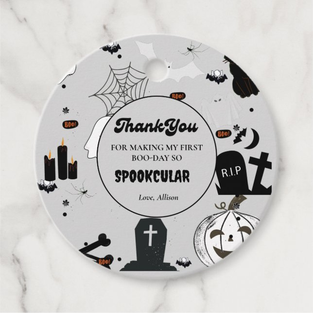 Retro Groovy Halloween erster Geburtstag Danke Geschenkanhänger (Vorderseite)