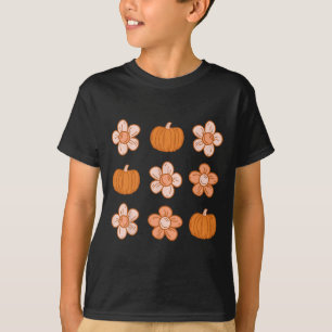 Retro Groovy Halloween Fall Hippie Pumpkin Floral T-Shirt