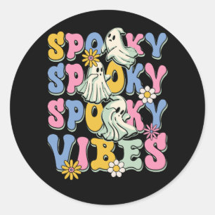 Retro Groovy Halloween Season Spooky Vibes Blume Runder Aufkleber