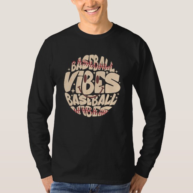 Retro Groovy Happy Face Baseball Vibes Baseball Ba T-Shirt (Vorderseite)