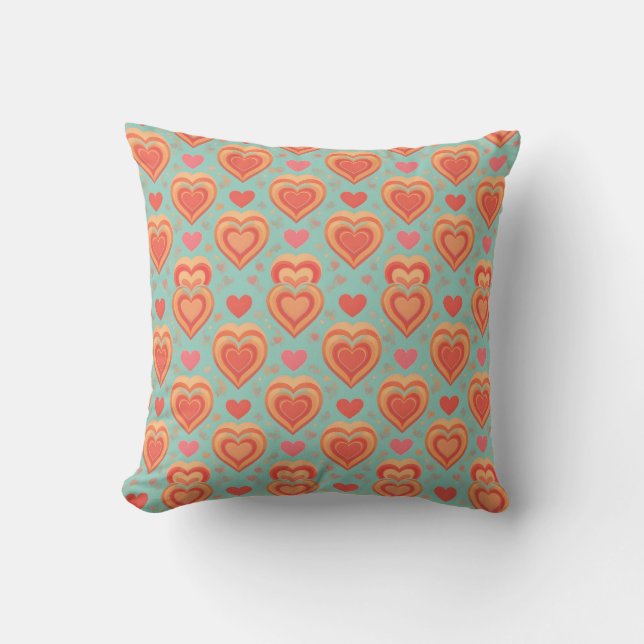  Retro Groovy Hearts 70s Valentine Love Coral Mint Kissen (Vorderseite)