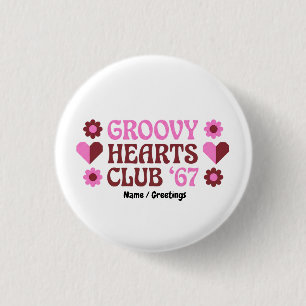 Retro Groovy Hearts Club '67 Rosa Brauner Valentin Button