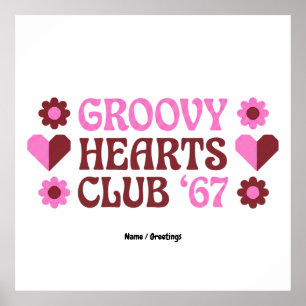 Retro Groovy Hearts Club '67 Rosa Brauner Valentin Poster