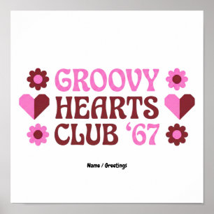 Retro Groovy Hearts Club '67 Rosa Brauner Valentin Poster