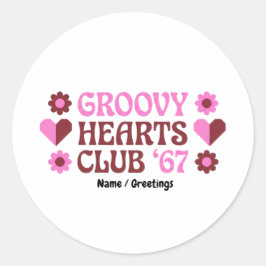 Retro Groovy Hearts Club '67 Rosa Brauner Valentin Runder Aufkleber