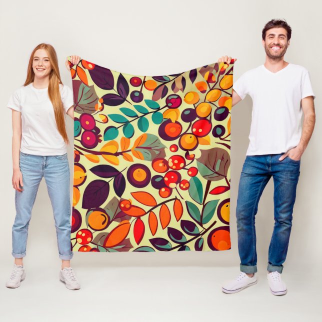 Retro Groovy Herbst Fall Beeren Blätter Muster Fleecedecke (Beispiel)