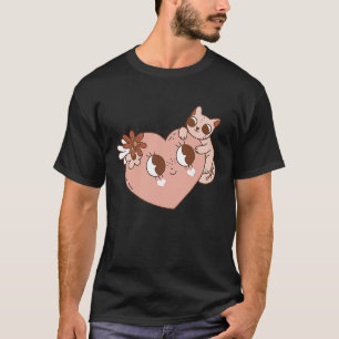 Retro Groovy Herz Katze Hippie Valentinstag Liebe T-Shirt
