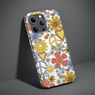 Retro Groovy Hippie Blume Herz iPhone 14 Hülle