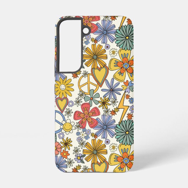 Retro Groovy Hippie Blume Herz Samsung Galaxy Hülle (Rückseite)