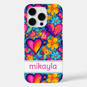 Retro Groovy Hippie Blumen Herzen Personalisiert iPhone 16 Pro Hülle