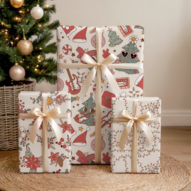 Retro Groovy Holiday Rock 'N Roll Peace Tree Geschenkpapier Set (Von Creator hochgeladen)