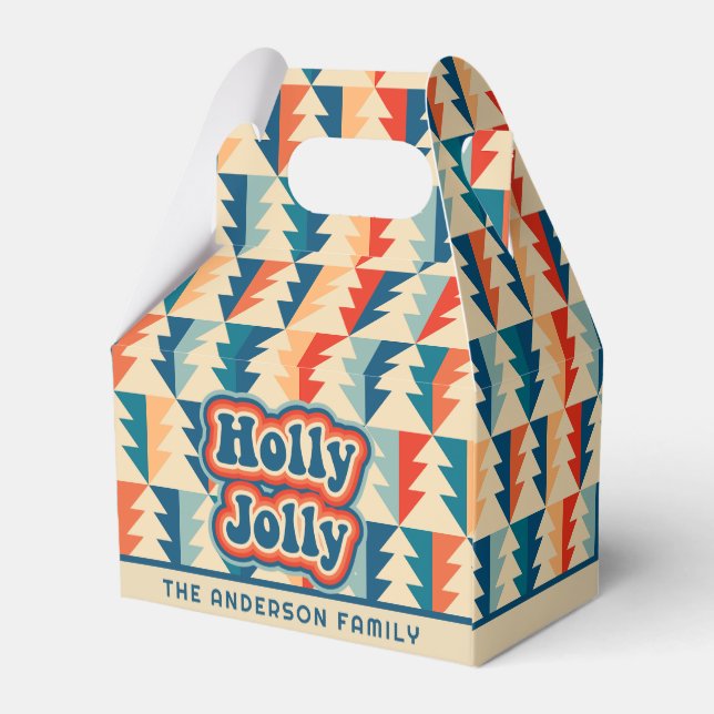 Retro Groovy Holly Jolly Geometric Christmas Trees Geschenkschachtel (Rückseite)