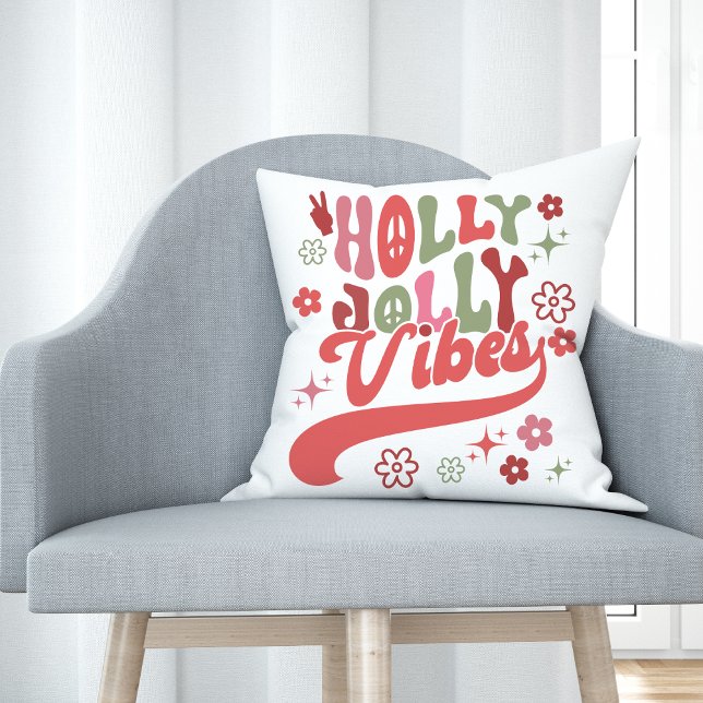 Retro Groovy Holly Jolly Vibes Holiday Foto Kissen (Retro Groovy Holly Jolly Vibes Holiday Photo Throw Pillow)