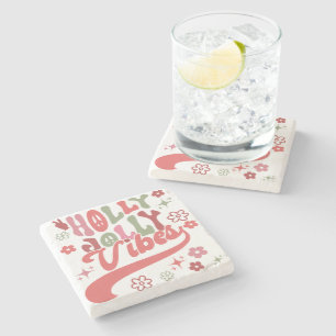 Retro Groovy Holly Jolly Vibes Holiday Foto Steinuntersetzer