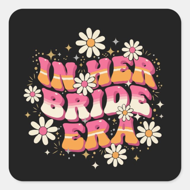 Retro Groovy In Ihrer Braut-Ära 70er Junggesellinn Quadratischer Aufkleber (Vorderseite)