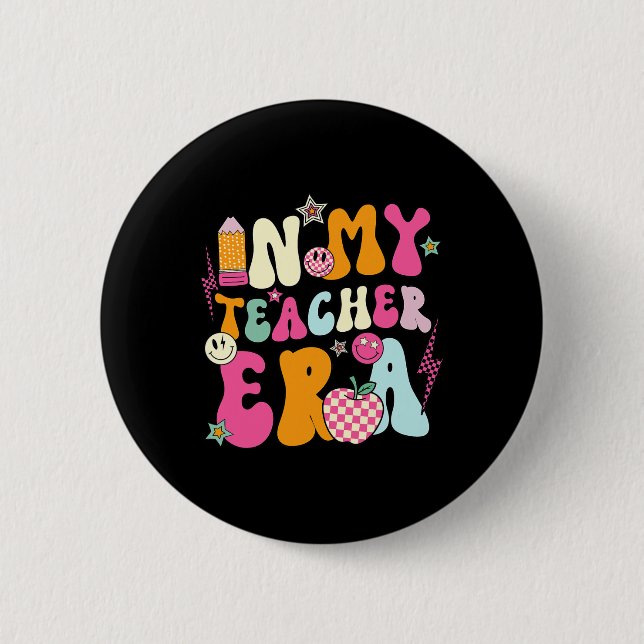 Retro Groovy in meiner Lehrerzeit Beste Lehrerin A Button (Vorderseite)