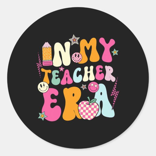 Retro Groovy in meiner Lehrerzeit Beste Lehrerin A Runder Aufkleber (Vorderseite)
