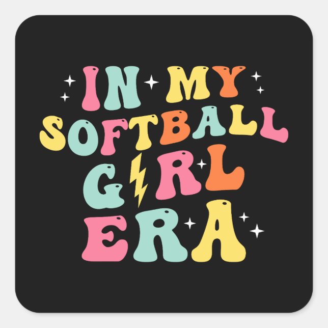 Retro Groovy in meiner Softball Girl Ära Quadratischer Aufkleber (Vorderseite)