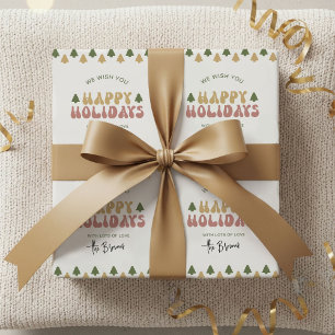 Retro Groovy Individuelle Name Happy Holidays Weih Geschenkpapier