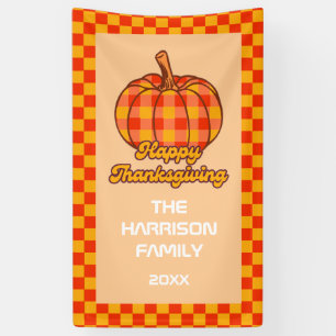 Retro Groovy Kariert Pumpkin Checkered Erntedank Banner