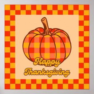 Retro Groovy Kariert Pumpkin Checkered Erntedank Poster