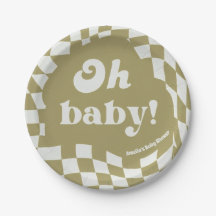 Retro Groovy Karierter Salbeigrüner Oh Baby Papier