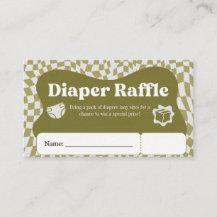 Retro Groovy Karo-Muster Salbeigrüne Windel-Raffle Begleitkarte