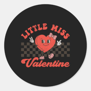 Retro Groovy Kleine Miss Valentine für Mädchen Kin Runder Aufkleber