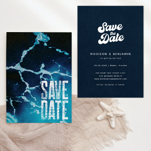 Retro Groovy Küsten Sommer Blaue Ozean Hochzeit Save The Date