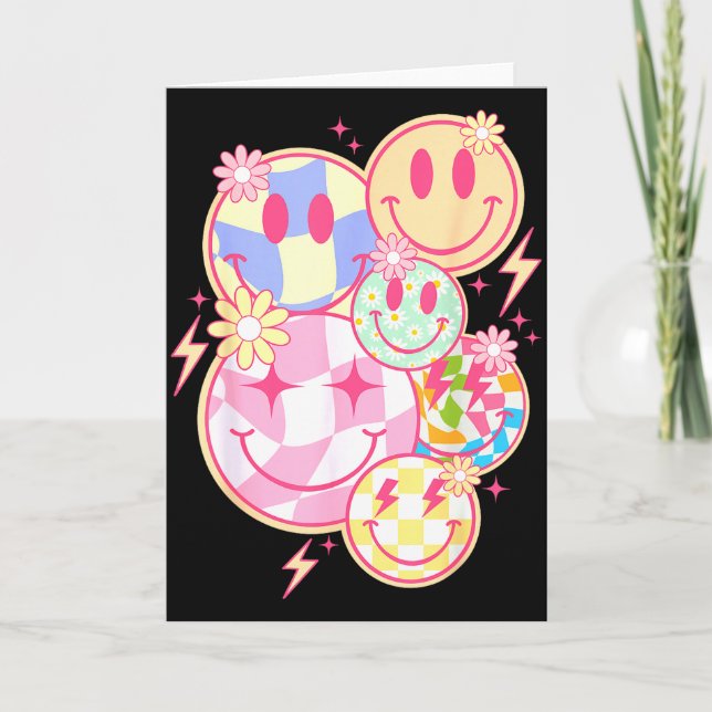 Retro Groovy Lächeln Gesicht Blume Glückliches Ges Karte (Vorderseite)
