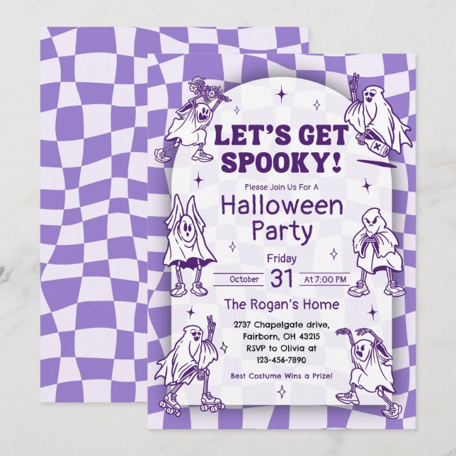 Retro Groovy Lasst uns einen Spooky Ghost Hallowee Einladung (Vorne/Hinten)