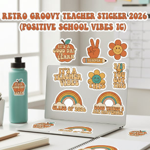 Retro Groovy Lehrer Aufkleber Bogen Motivierend