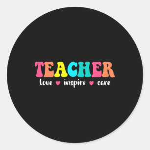 Retro Groovy Lehrer Inspirierend Zurück zur Schule Runder Aufkleber