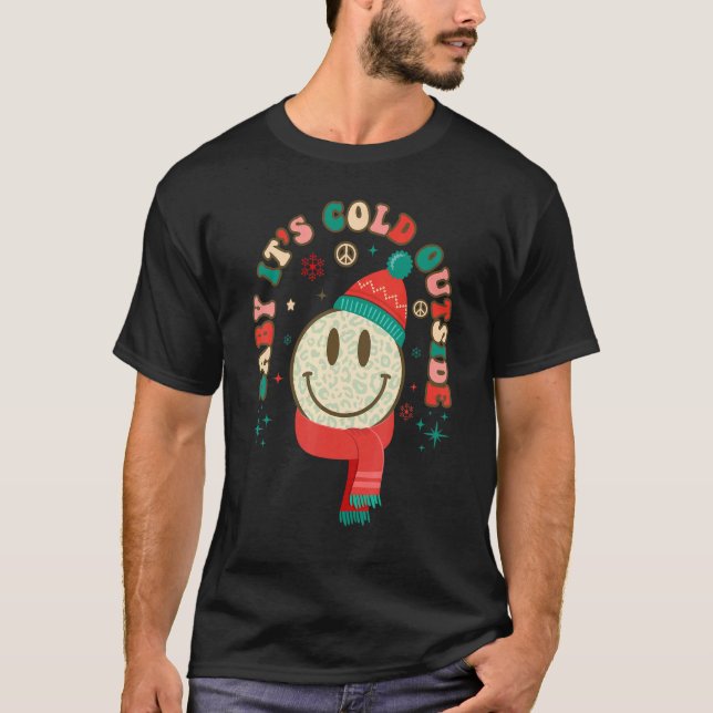 Retro Groovy Leopard Smile Face  Saying Christmas T-Shirt (Vorderseite)