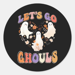 Retro Groovy Let's Go Ghouls Fun Halloween Paare Runder Aufkleber