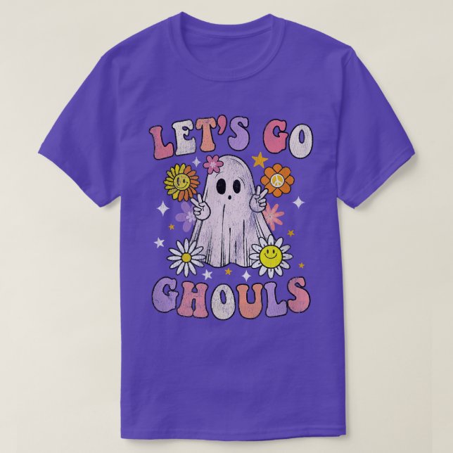 Retro Groovy Lets Go Ghouls Ghost 70s Hippie Hallo T-Shirt (Design vorne)