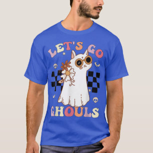 Retro Groovy Let's Go Ghouls Halloween Ghost Cat C T-Shirt